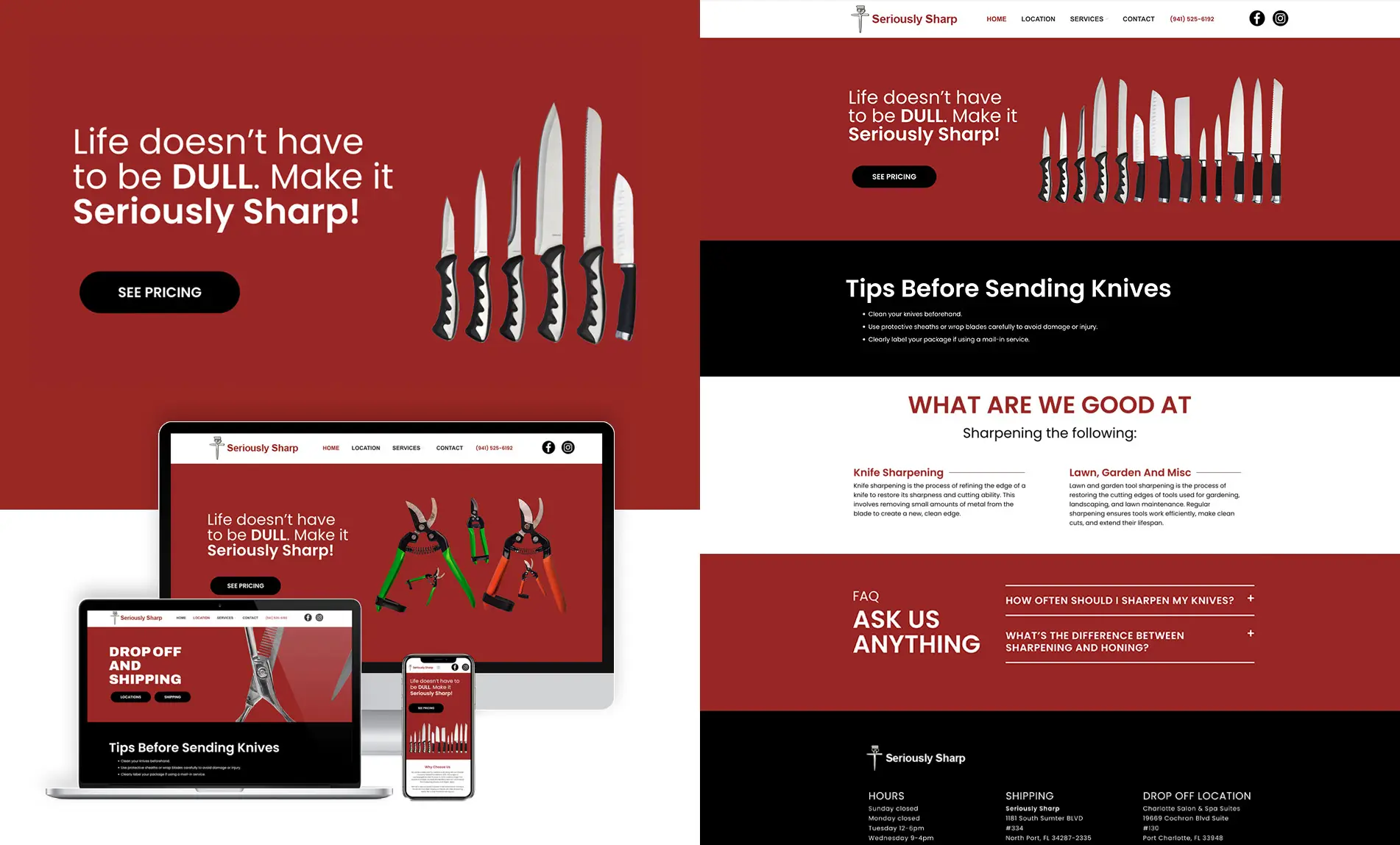 Branding and website design for knife sharpening company Seriously Sharp