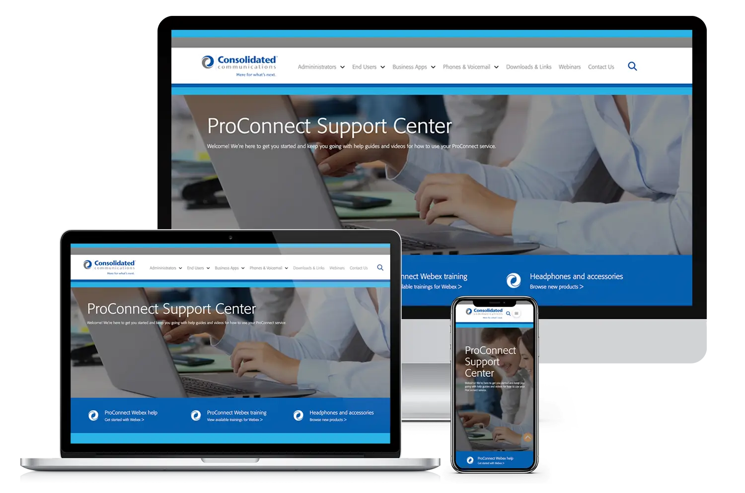 Consolidated Communications ProConnect Support Center responsive website design