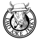Dad Joke Jerky logo featuring a cartoon cow wearing a bucket hat and smoking a pipe