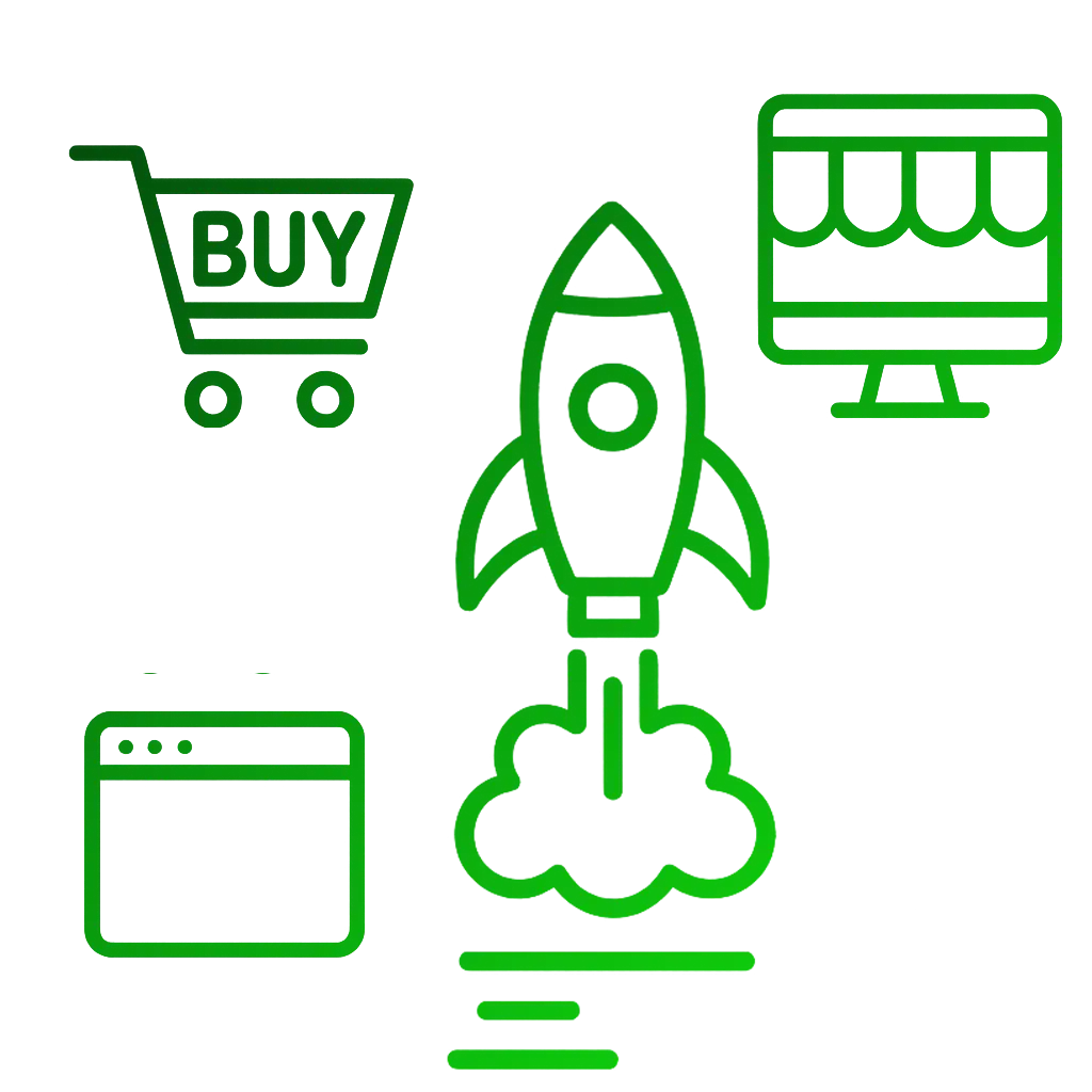 Ecommerce store launch and online shopping icon