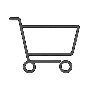 Minimalist black shopping cart icon for ecommerce website design on transparent background