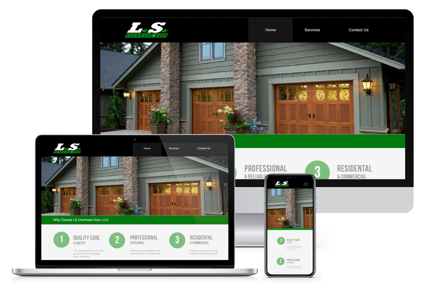 Website development for LS Overhead Garage Doors showcasing garage door services