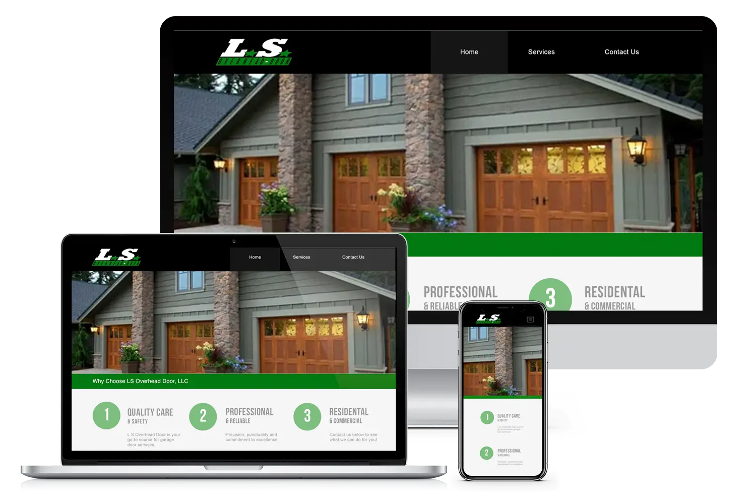 Website development for LS Overhead Garage Doors showcasing garage door services