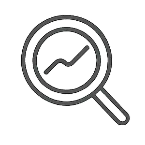Minimalist black magnifying glass with growth graph icon for SEO services