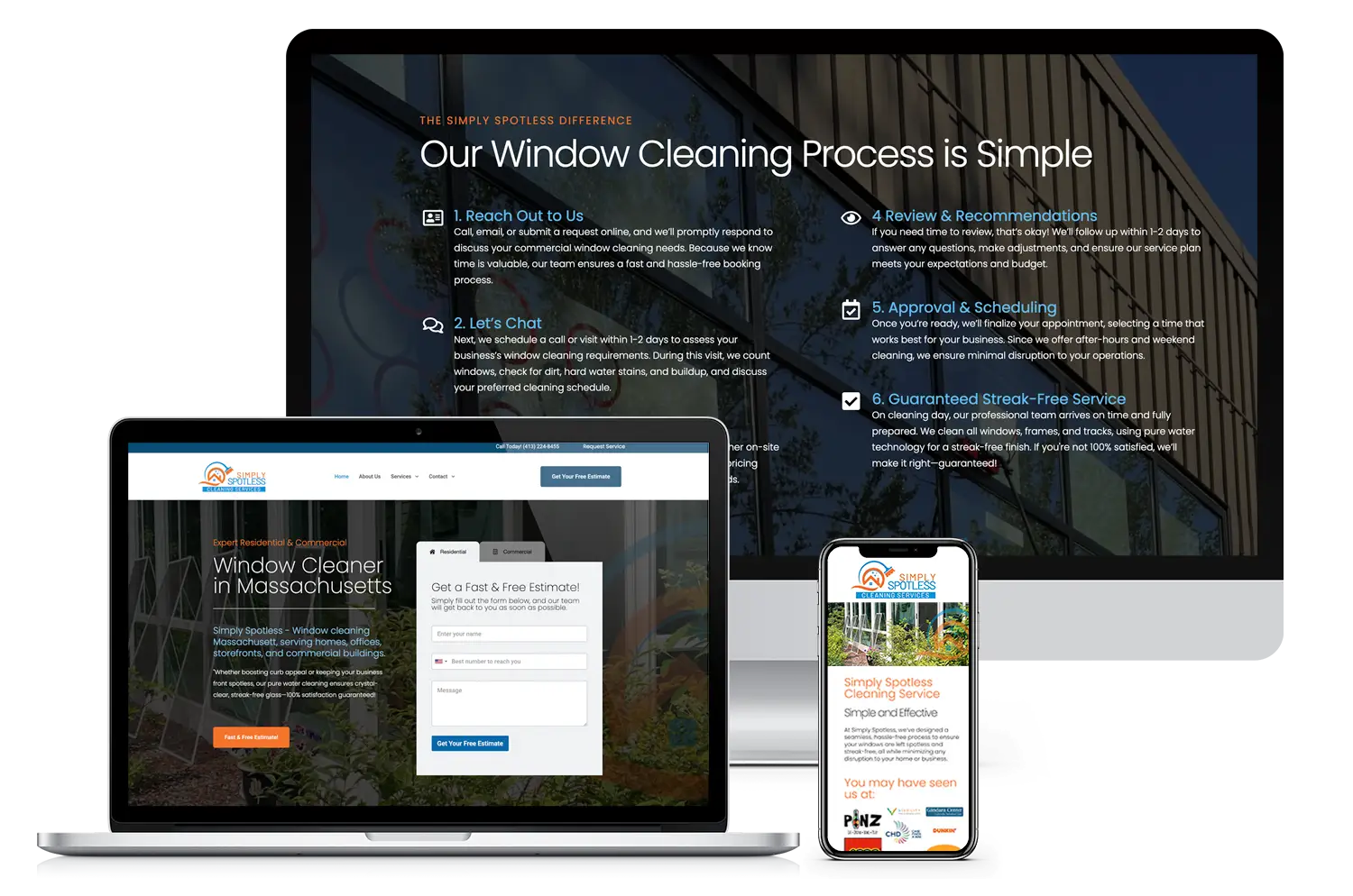 Responsive web design for Simply Spotless Cleaning on desktop and mobile
