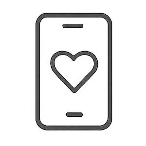 Minimalist black smartphone icon with heart symbol for social media marketing