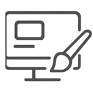 Minimalist black web design and development icon with monitor and paintbrush