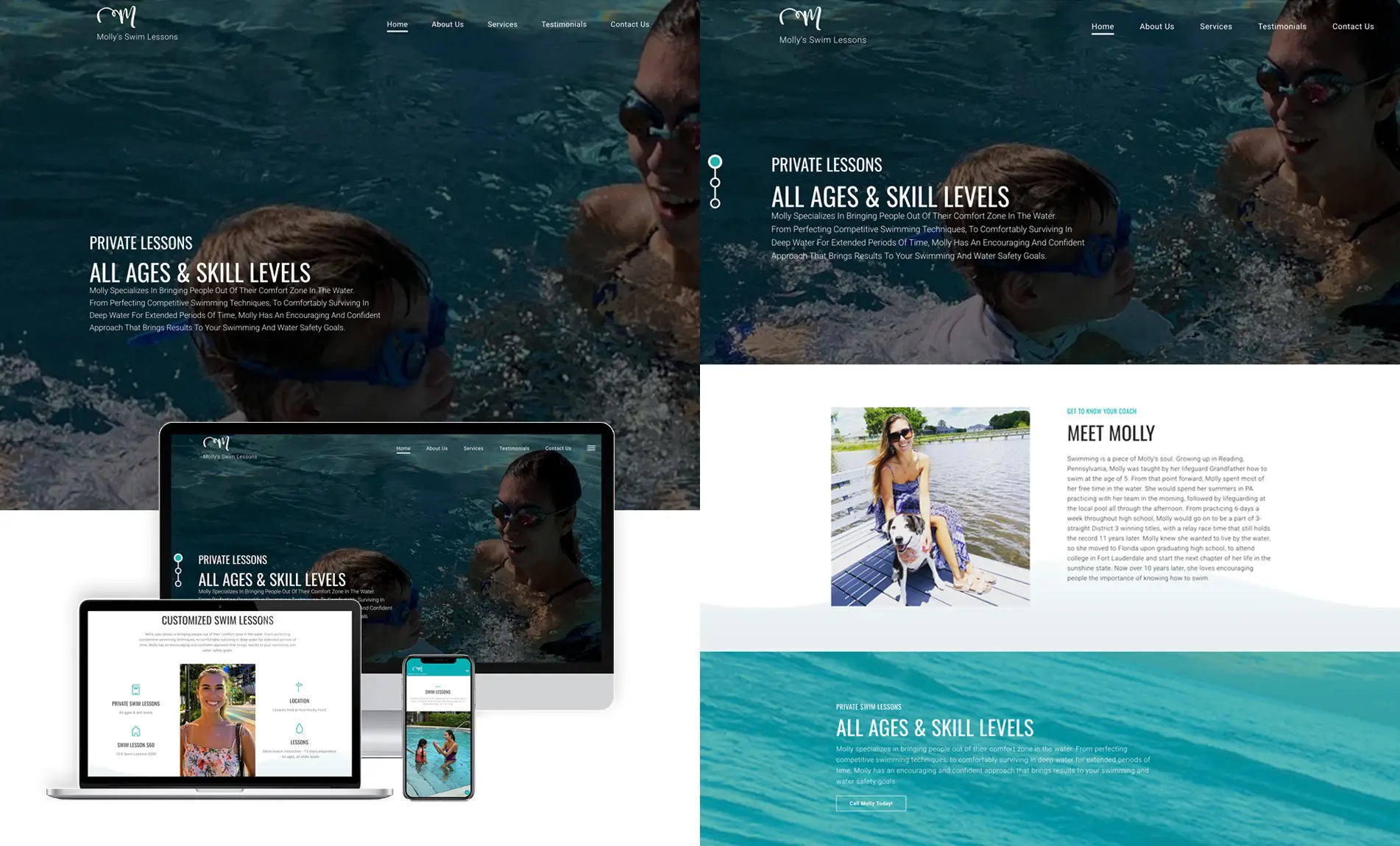 Website design for swim lesson and coaching services at Molly’s Swim Lessons