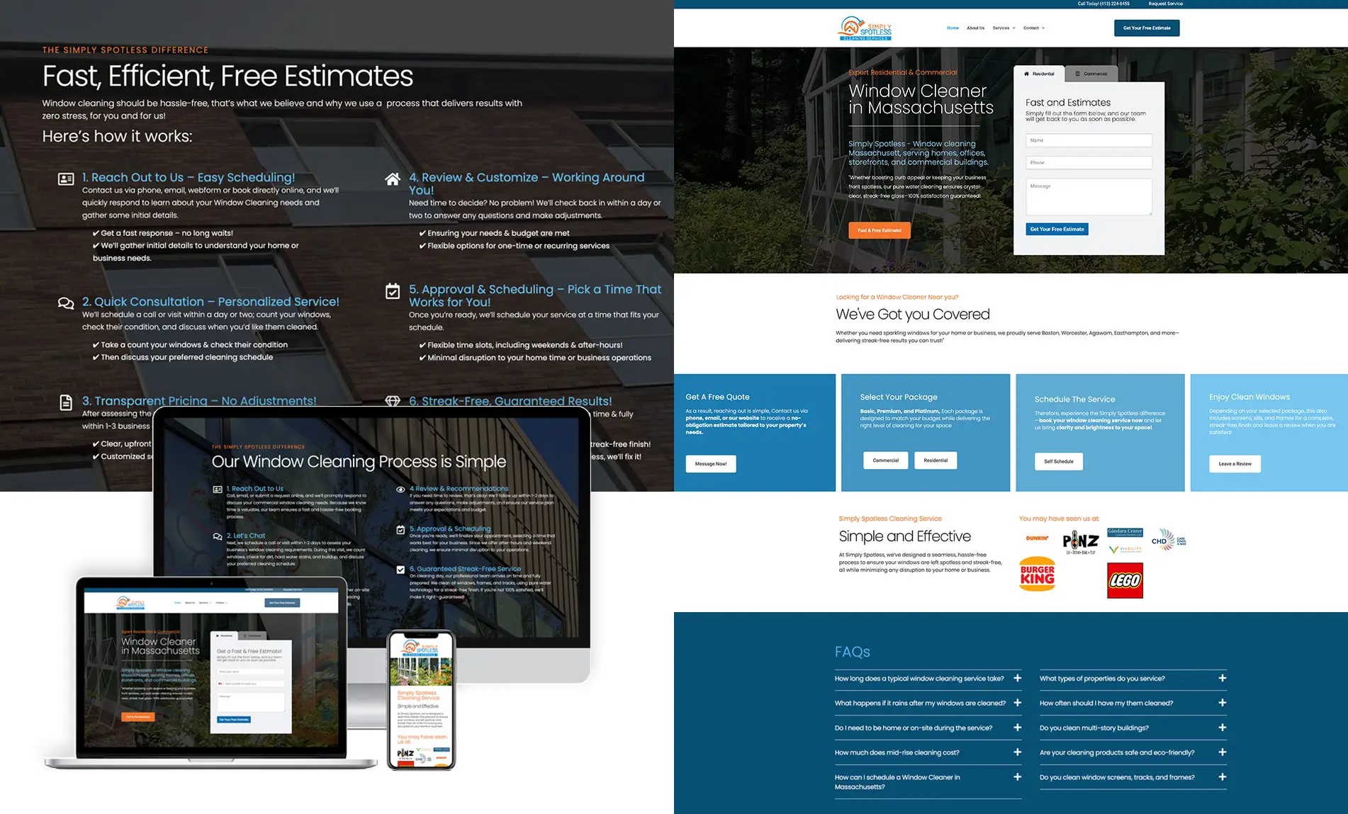 Website development for Simply Spotless Cleaning Services, a residential and commercial window cleaning company