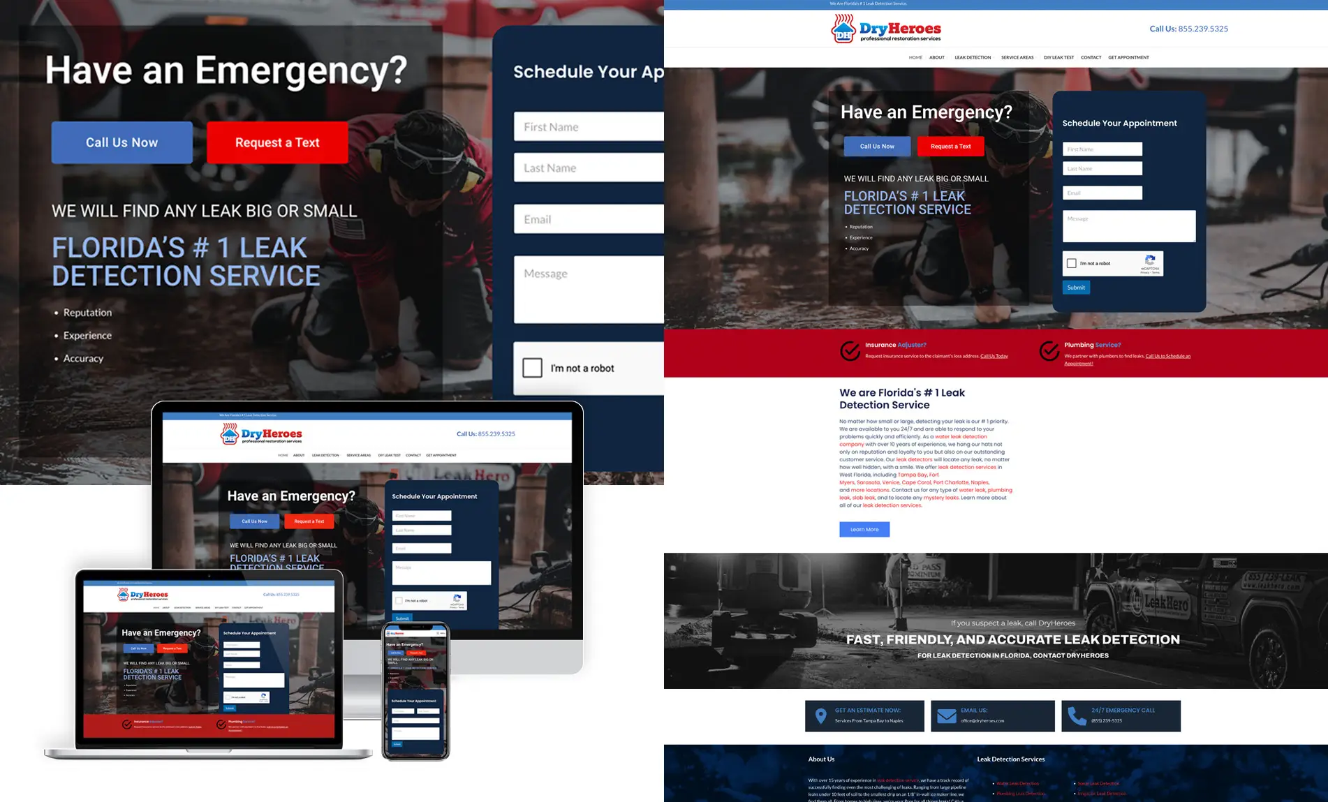 Website revamp for leak detection and emergency service company