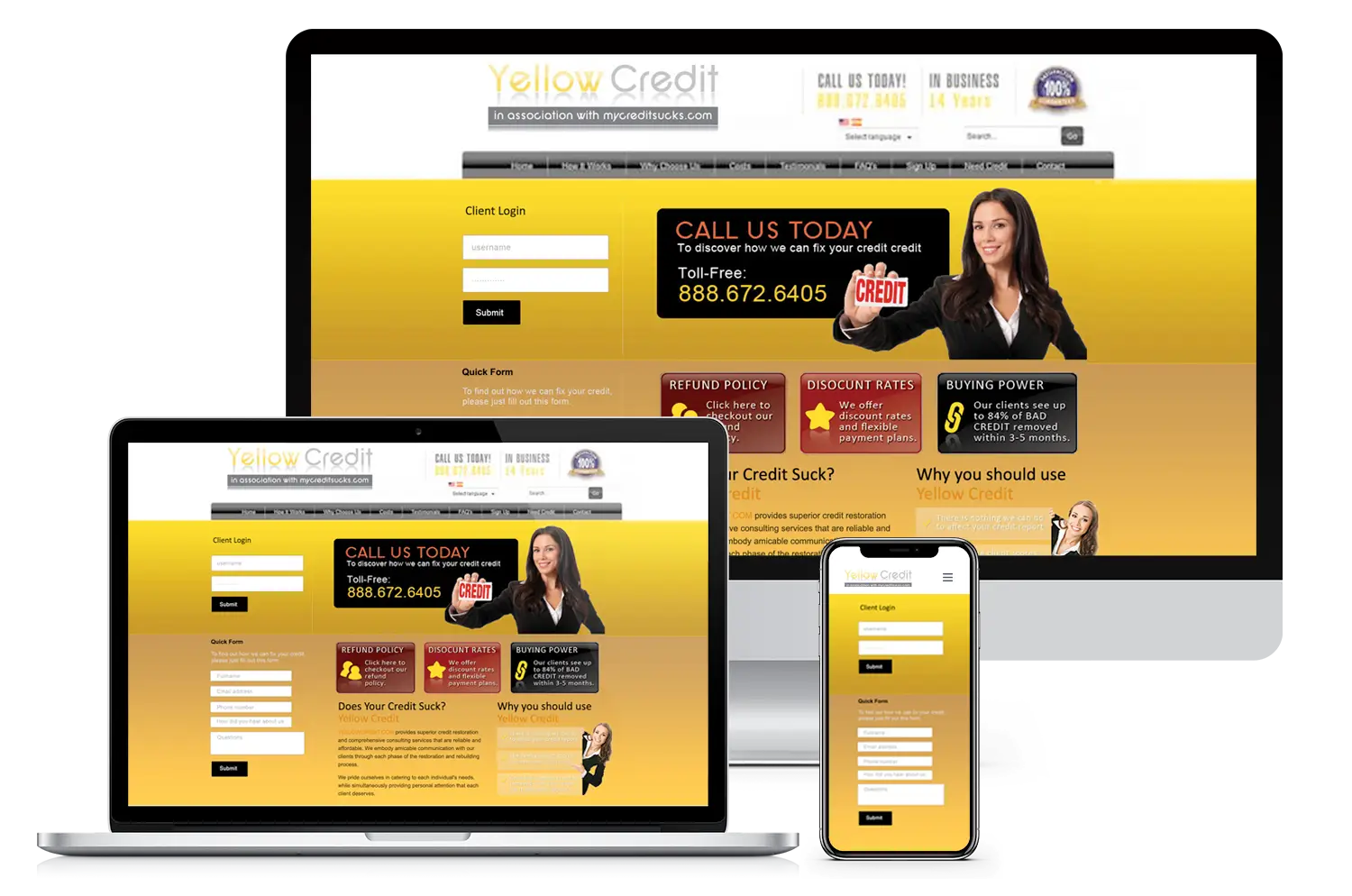 Yellow Credit original website design focused on credit repair services