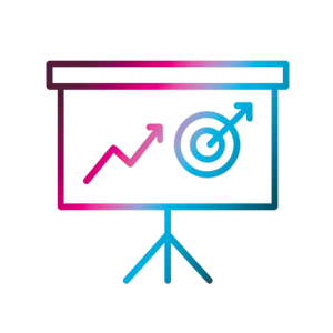 Marketing strategy icon showing a graph and bullseye target for purpose-driven digital marketing