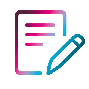 Gradient icon of a document and pencil symbolizing copywriting services for purpose-driven digital marketing