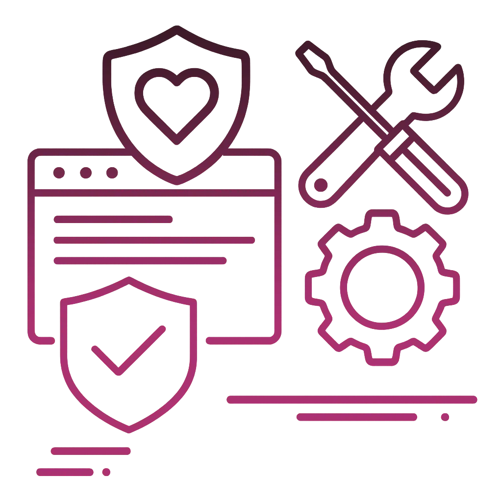 Website maintenance tools icon with shield and gear symbols