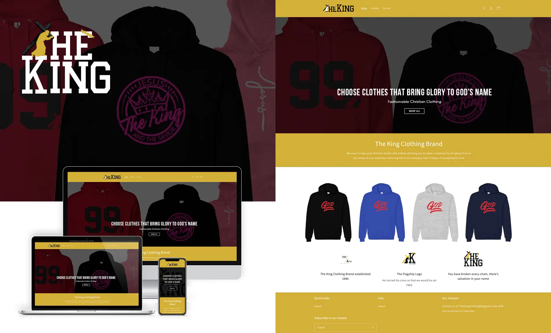 Responsive website redesign for The King Clothing Brand, a faith-based apparel company