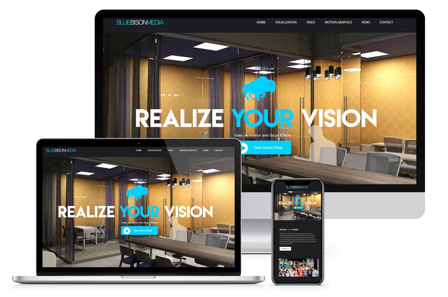 Blue Bison Media’s film showcase website featured in client testimonials for website design