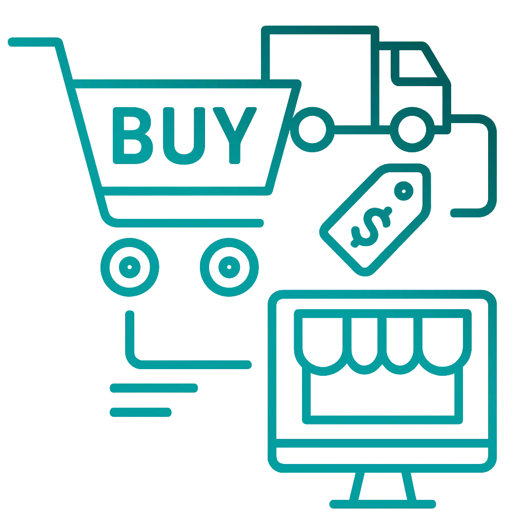 Ecommerce store launch icon representing online shopping, product pages, and checkout systems in Westfield MA.