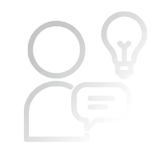 Purposeful creativity icon with person, light bulb, and chat bubble