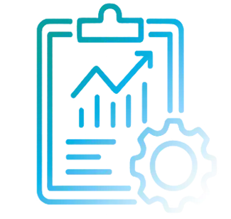 SEO strategy and performance tracking illustration for Agawam, MA — chart and gear icons.
