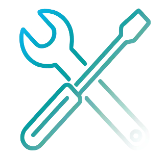Website maintenance icon featuring wrench and screwdriver outline in gradient teal.