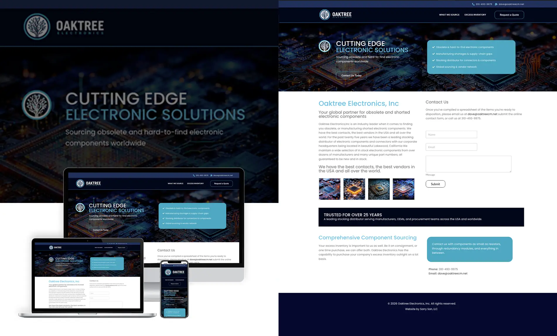 Corporate website homepage design for Oaktree Electronics electronic components sourcing company in California created by Sarry San