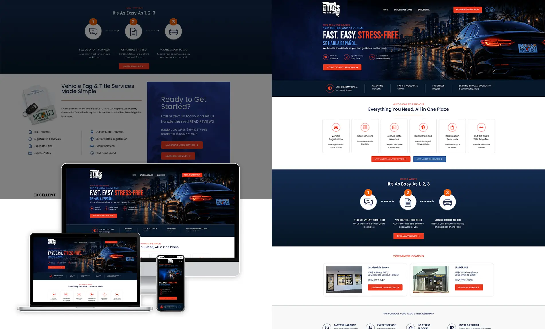 Website design for Auto Tags & Title Central serving Broward County with vehicle registration, title transfers, and tag services.